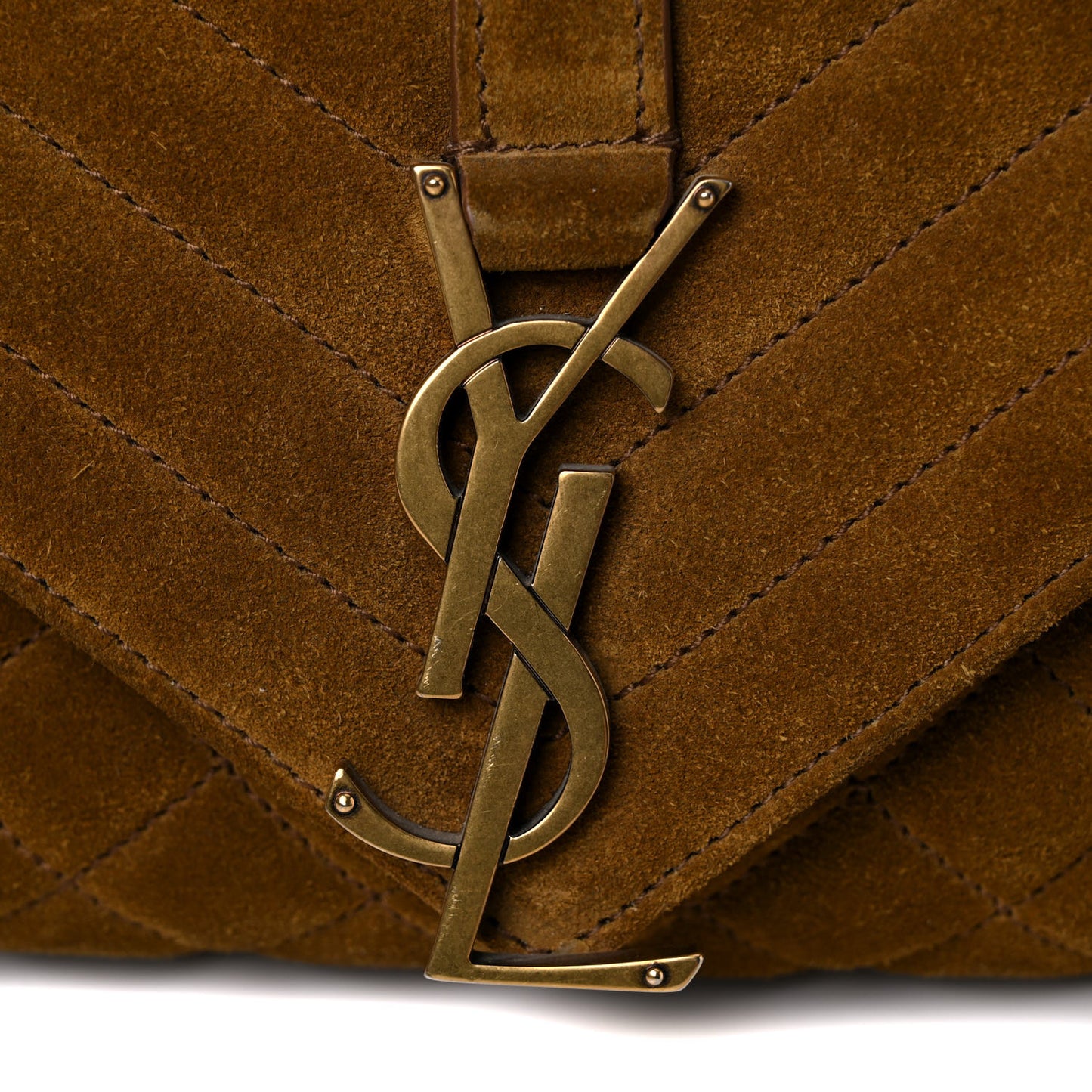 Suede Mixed Matelasse Tri-Quilt Large Monogram Envelope Satchel Brown