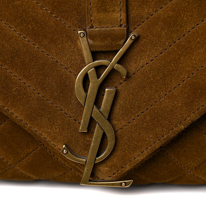 Saint Laurent Suede Mixed Matelasse Tri-Quilt Large Monogram Envelope Satchel Brown 18 of 25