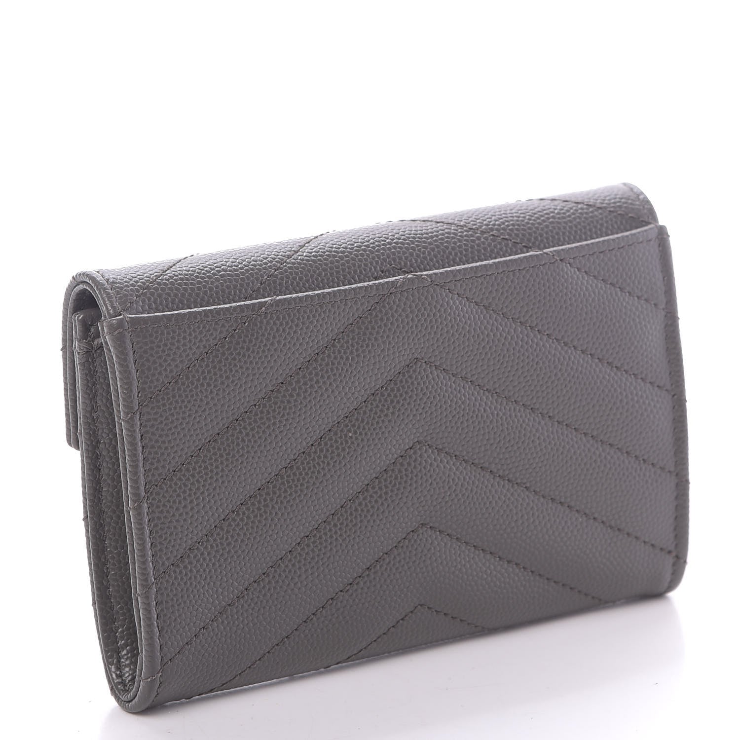 Saint Laurent Grain De Poudre Matelasse Chevron Small Monogram Envelope Wallet Earth 3 of 10