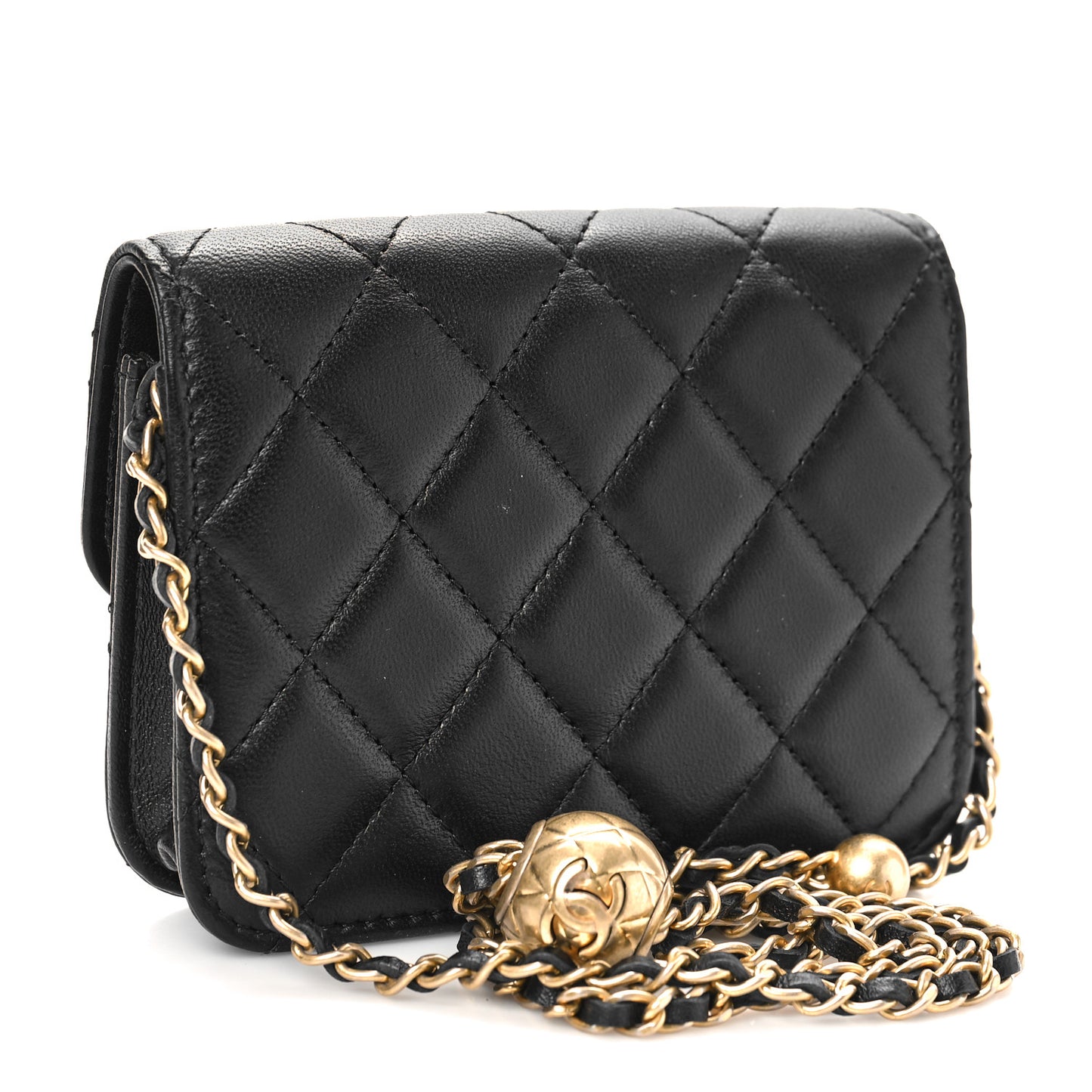 Lambskin Quilted Pearl Crush Clutch With Chain Black