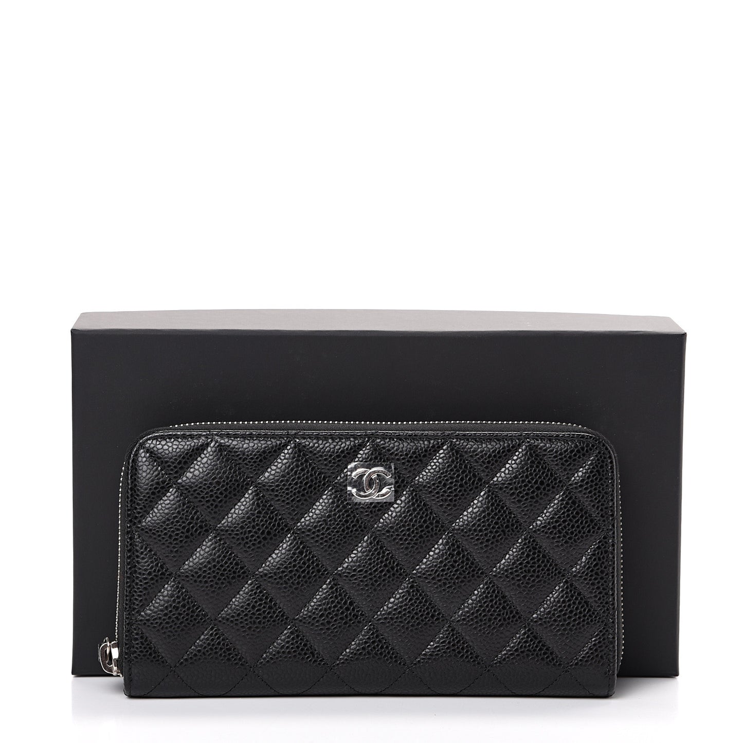 Caviar Quilted Large Gusset Zip Around Wallet Black