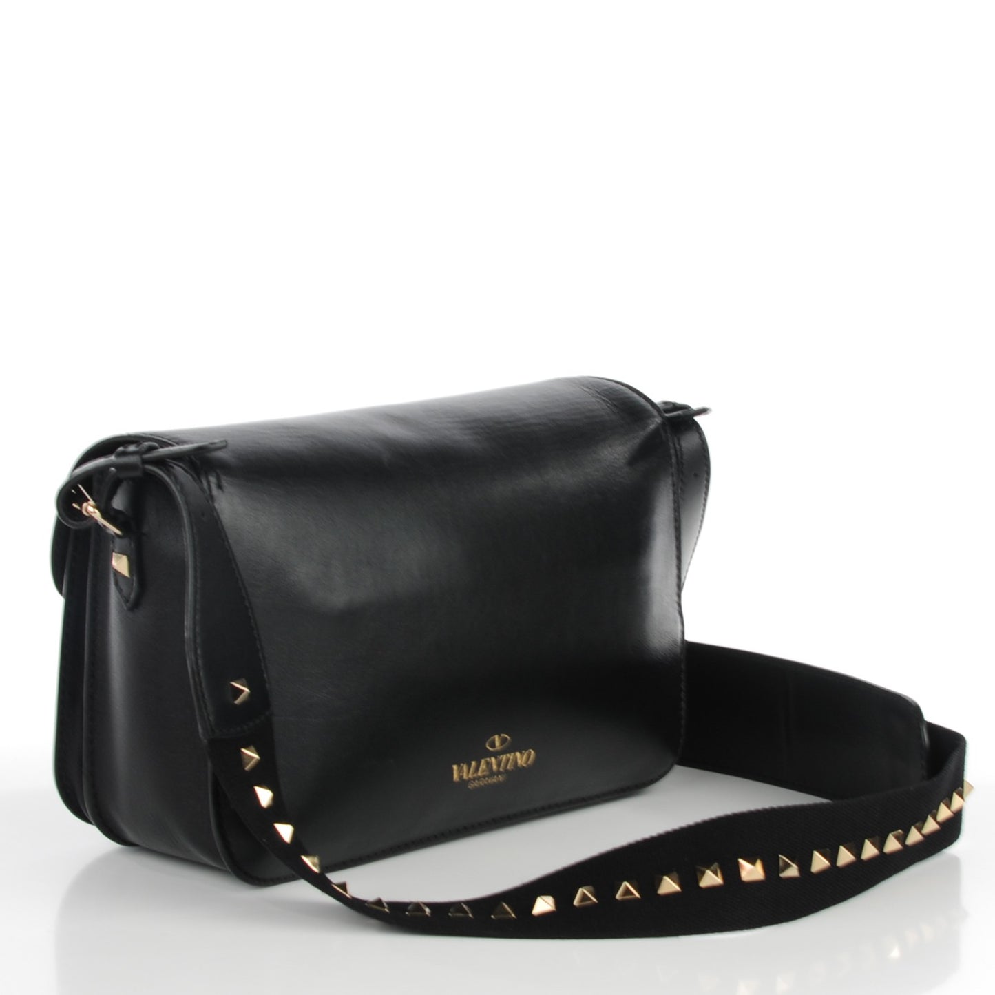 Calfskin Rockstud Band Crossbody Bag Black