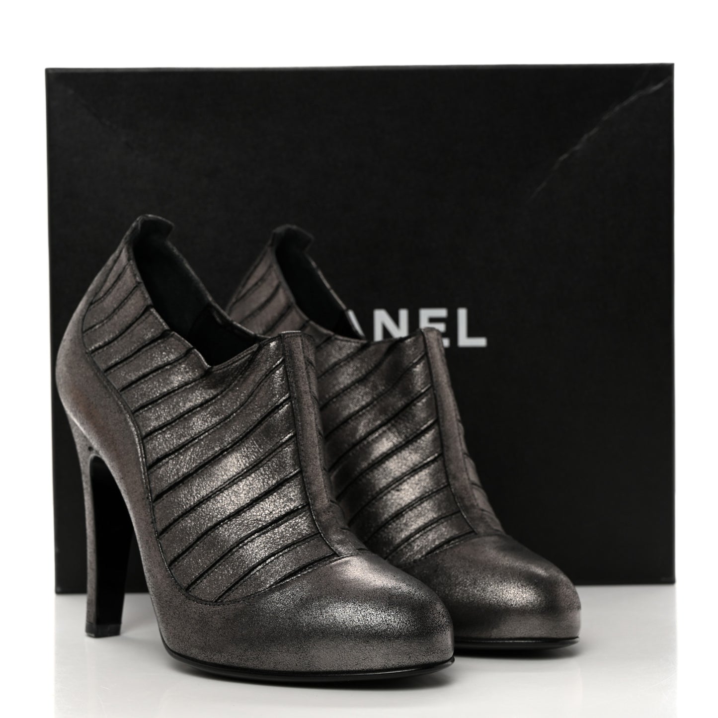 Metallic Ribbed Short Boot Pumps 37.5 Dark Grey