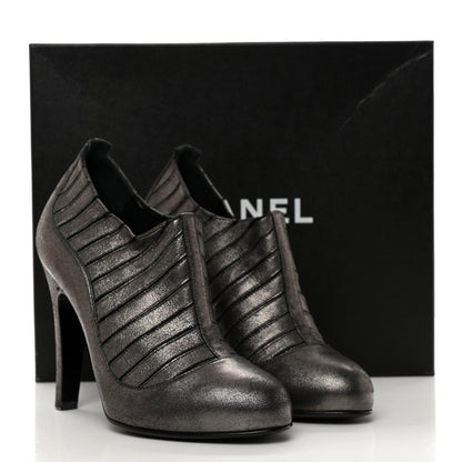 Chanel Metallic Ribbed Short Boot Pumps 37.5 Dark Grey 8 of 8