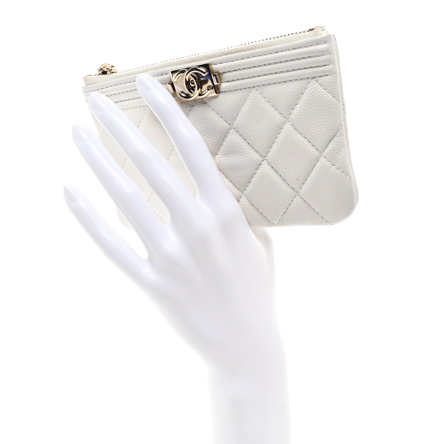 Chanel Caviar Quilted Zipped Boy Pouch White 2 of 8