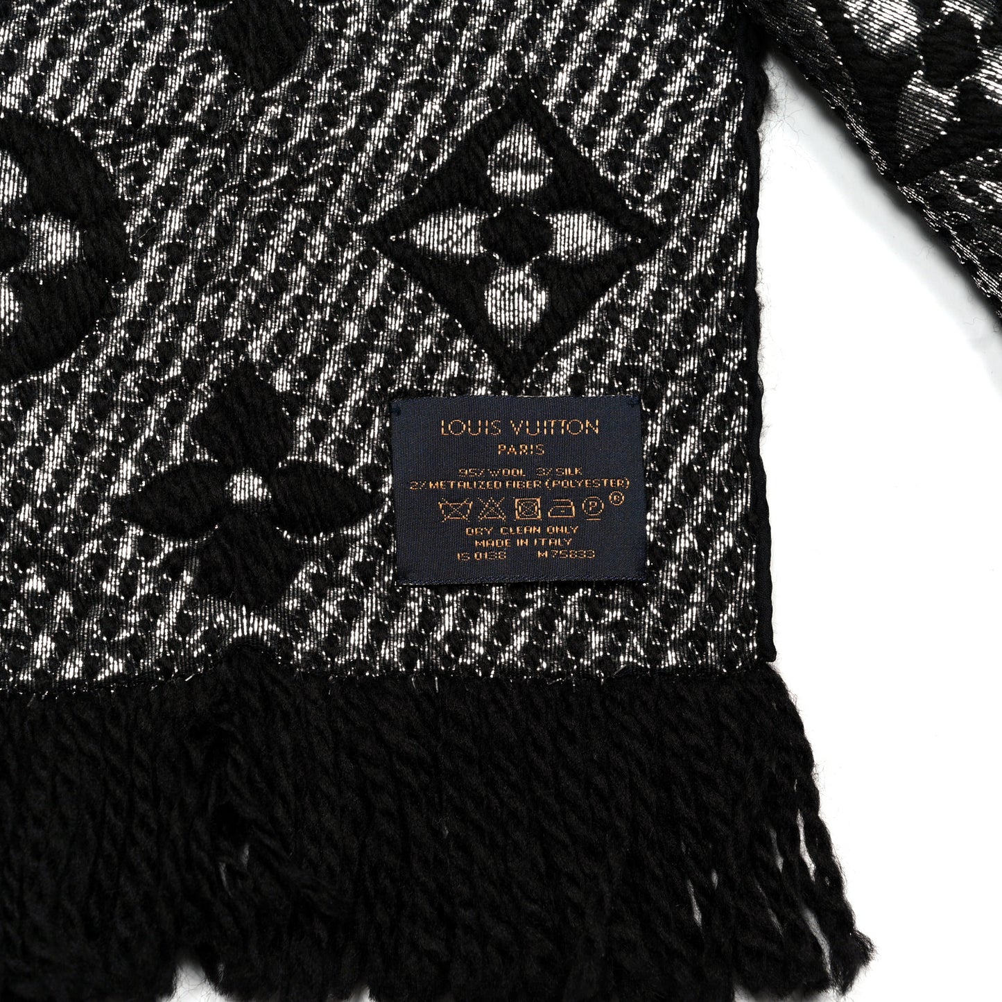 Wool Silk Logomania Shine Scarf Black