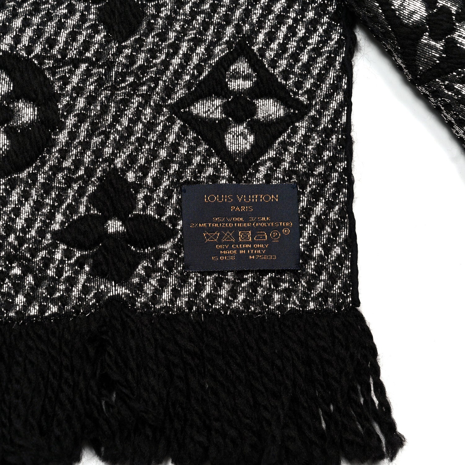 Louis Vuitton Wool Silk Logomania Shine Scarf Black 3 of 3