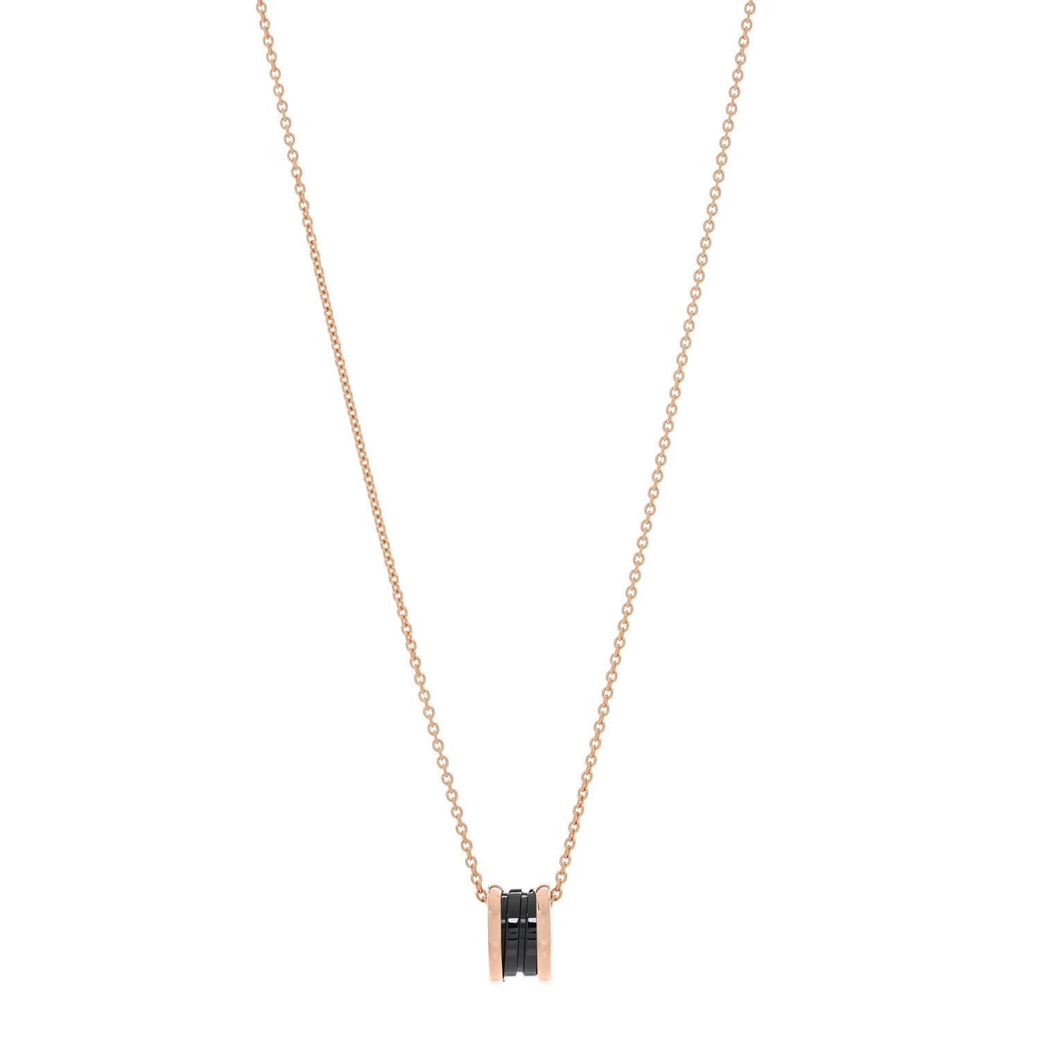 Bulgari 18K Rose Gold Black Ceramic Diamond B.Zero1 Pendant Necklace 1 of 4