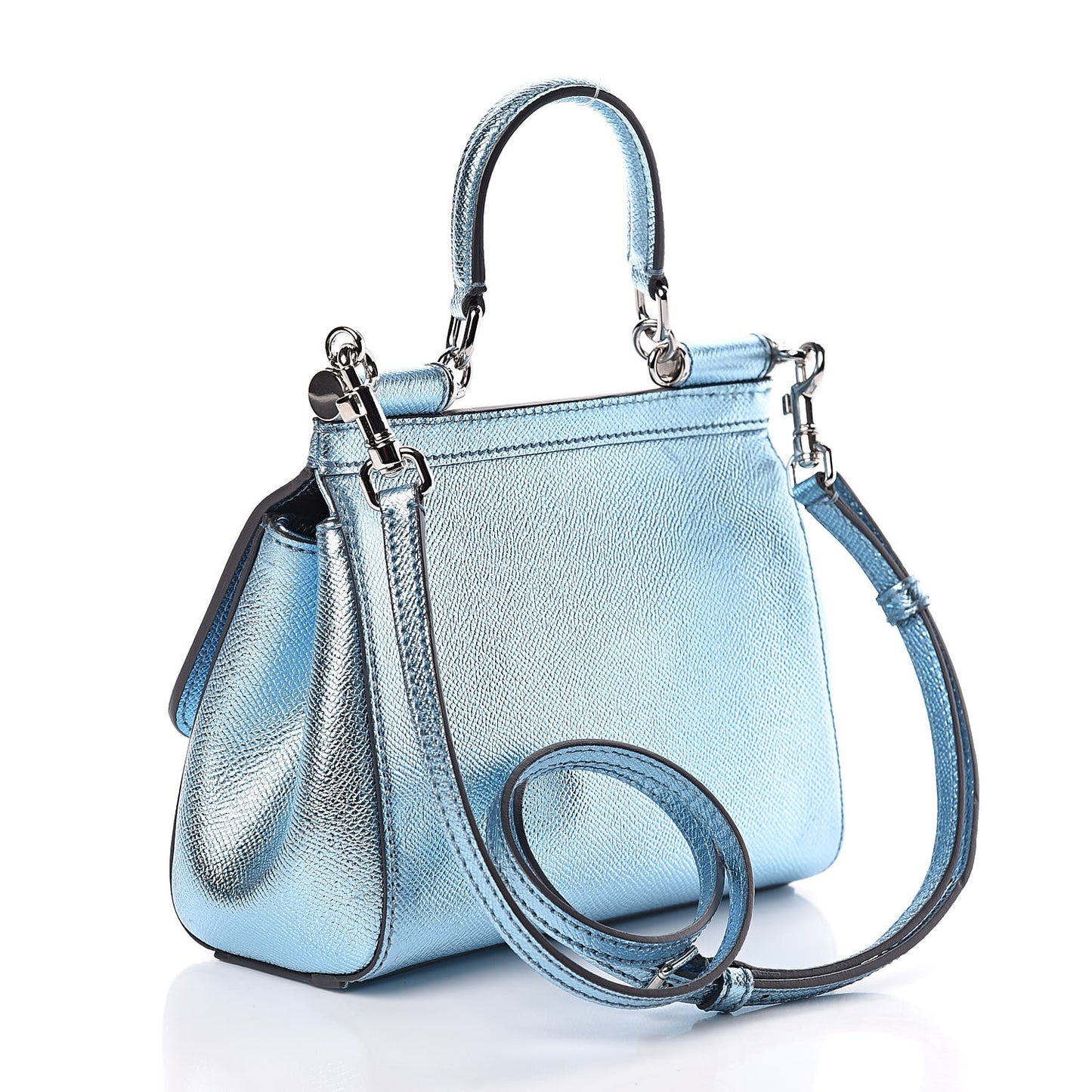 Metallic Dauphine Small Miss Sicily Satchel Blue