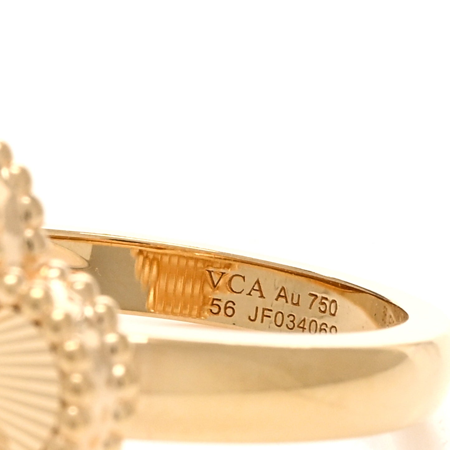 18K Yellow Gold Guilloche Vintage Alhambra Ring 56 7.75