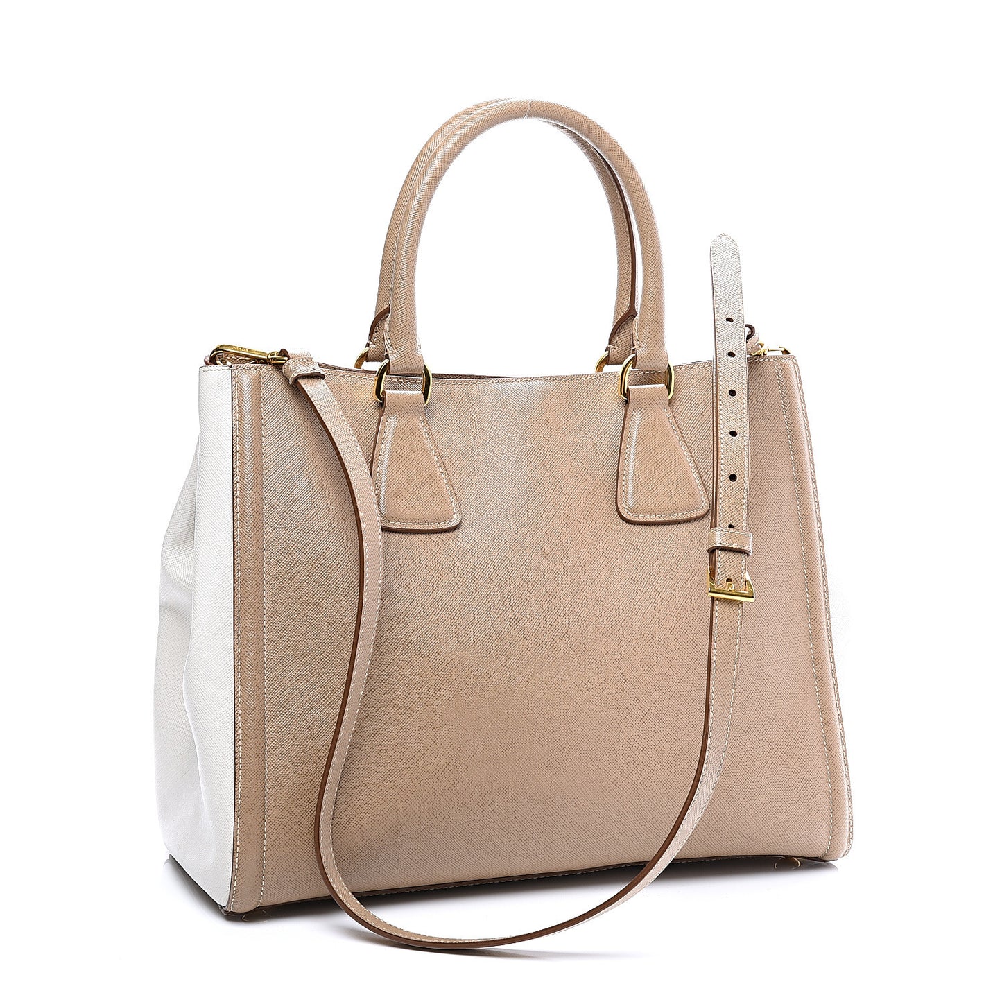 Saffiano Lux Medium Bi-Color Tote Visone Talco