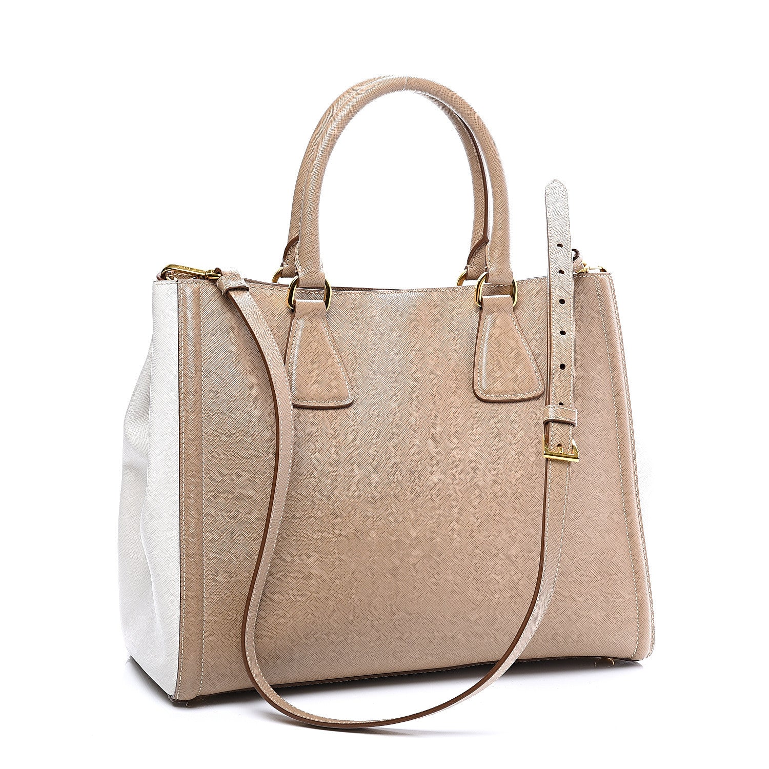 Prada Saffiano Lux Medium Bi-Color Tote Visone Talco 2 of 10