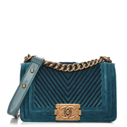 Chanel Velvet Chevron Small Boy Flap Peacock Blue 1 of 8