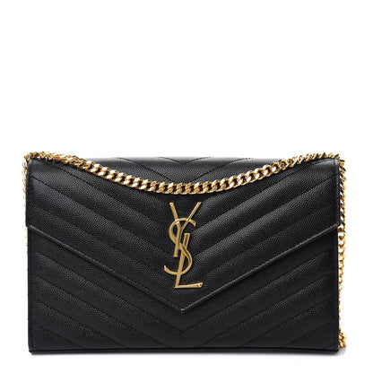 Saint Laurent Grain De Poudre Matelasse Chevron Monogram Chain Wallet Black 1 of 11