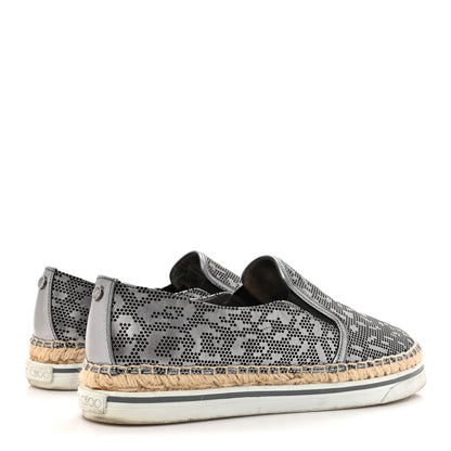 Jimmy Choo Calfskin Perforated Espadrilles Sneakers 37.5 Silver 4 of 10