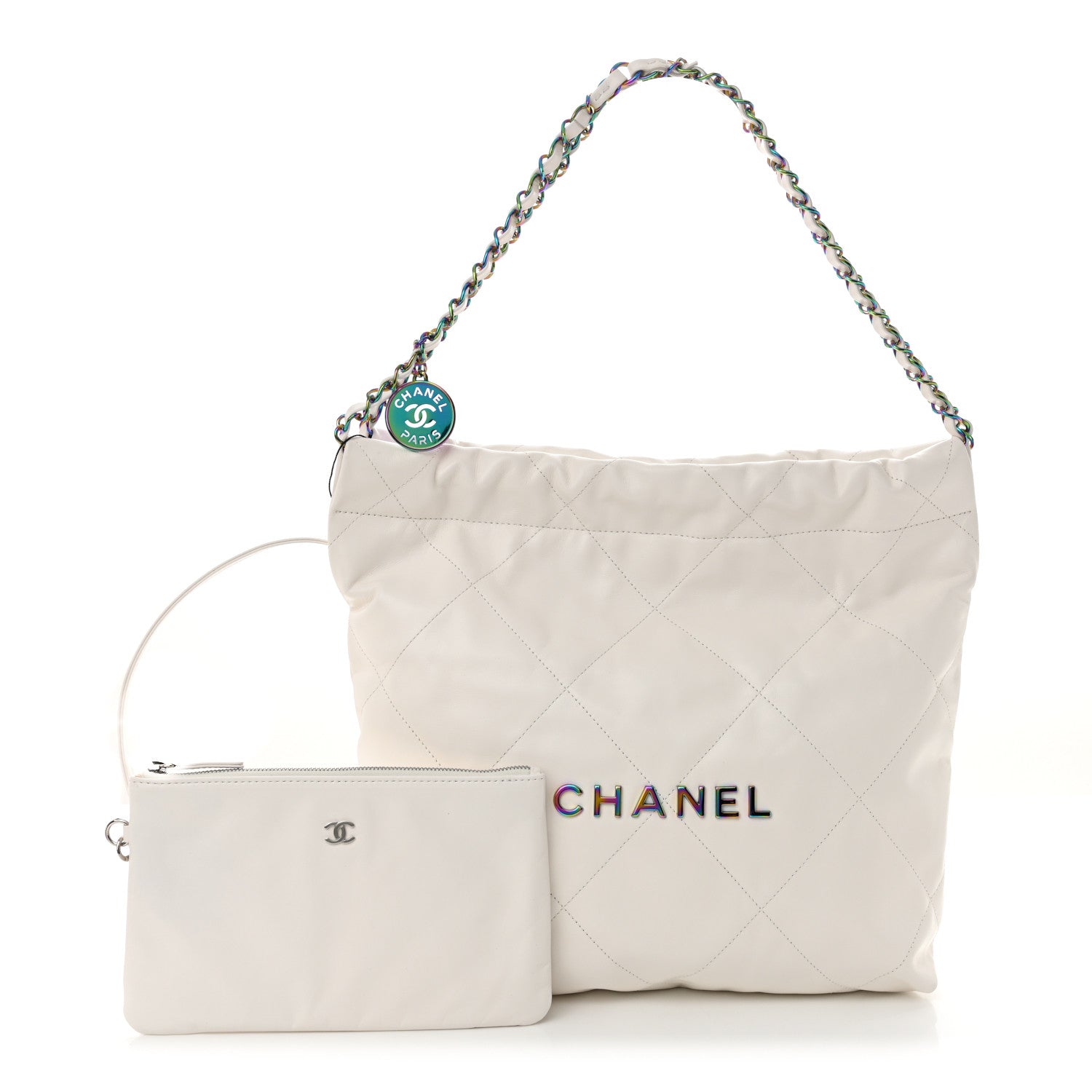 Chanel Shiny Calfskin Quilted Rainbow Small Chanel 22 White 3 of 12