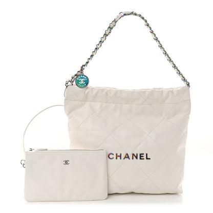 Chanel Shiny Calfskin Quilted Rainbow Small Chanel 22 White 3 of 12
