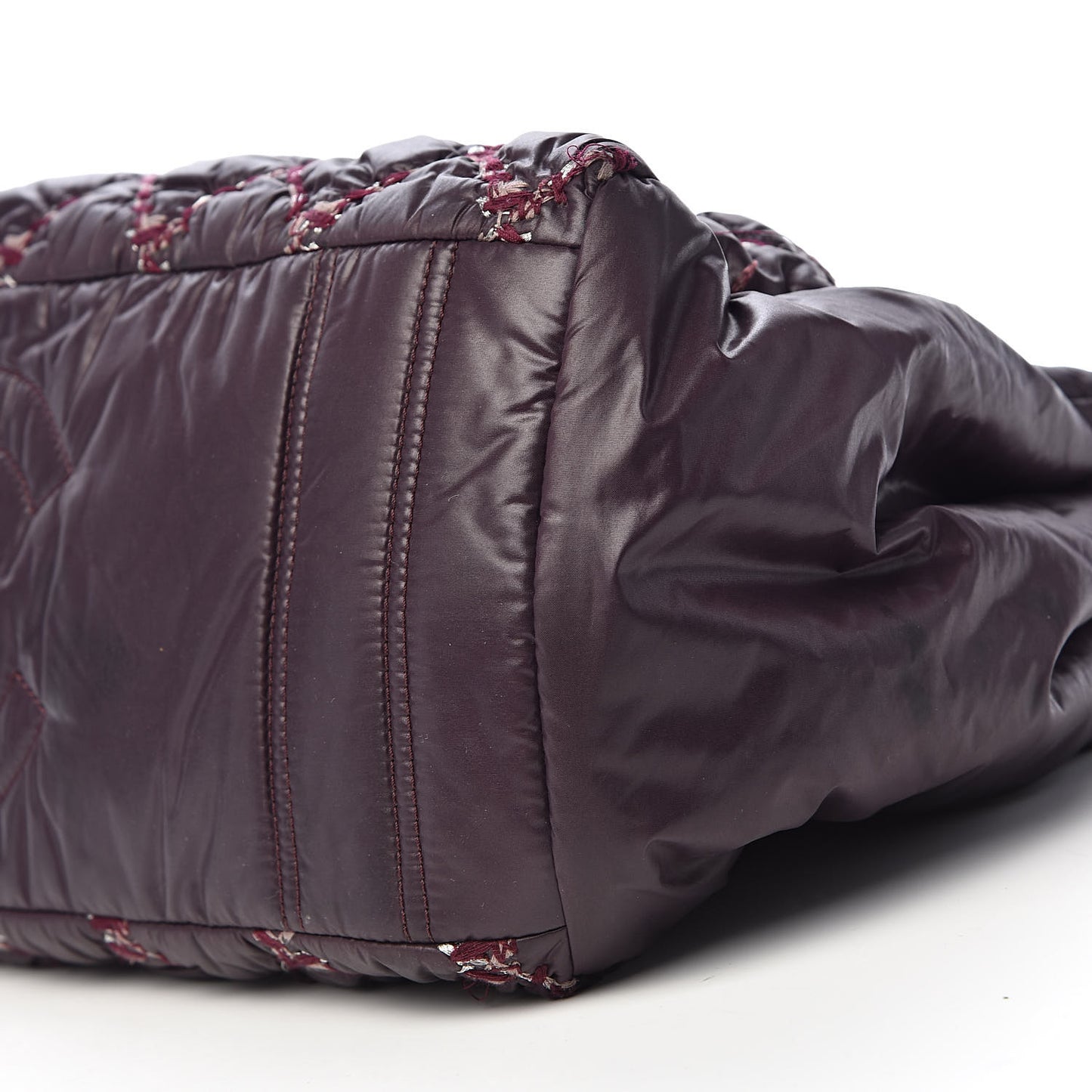 Nylon Quilted Tweed Stitch Bubble Tote Plum