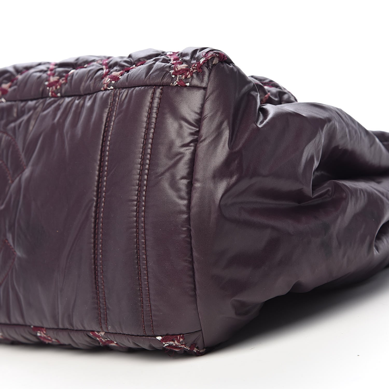 Chanel Nylon Quilted Tweed Stitch Bubble Tote Plum 13 of 15