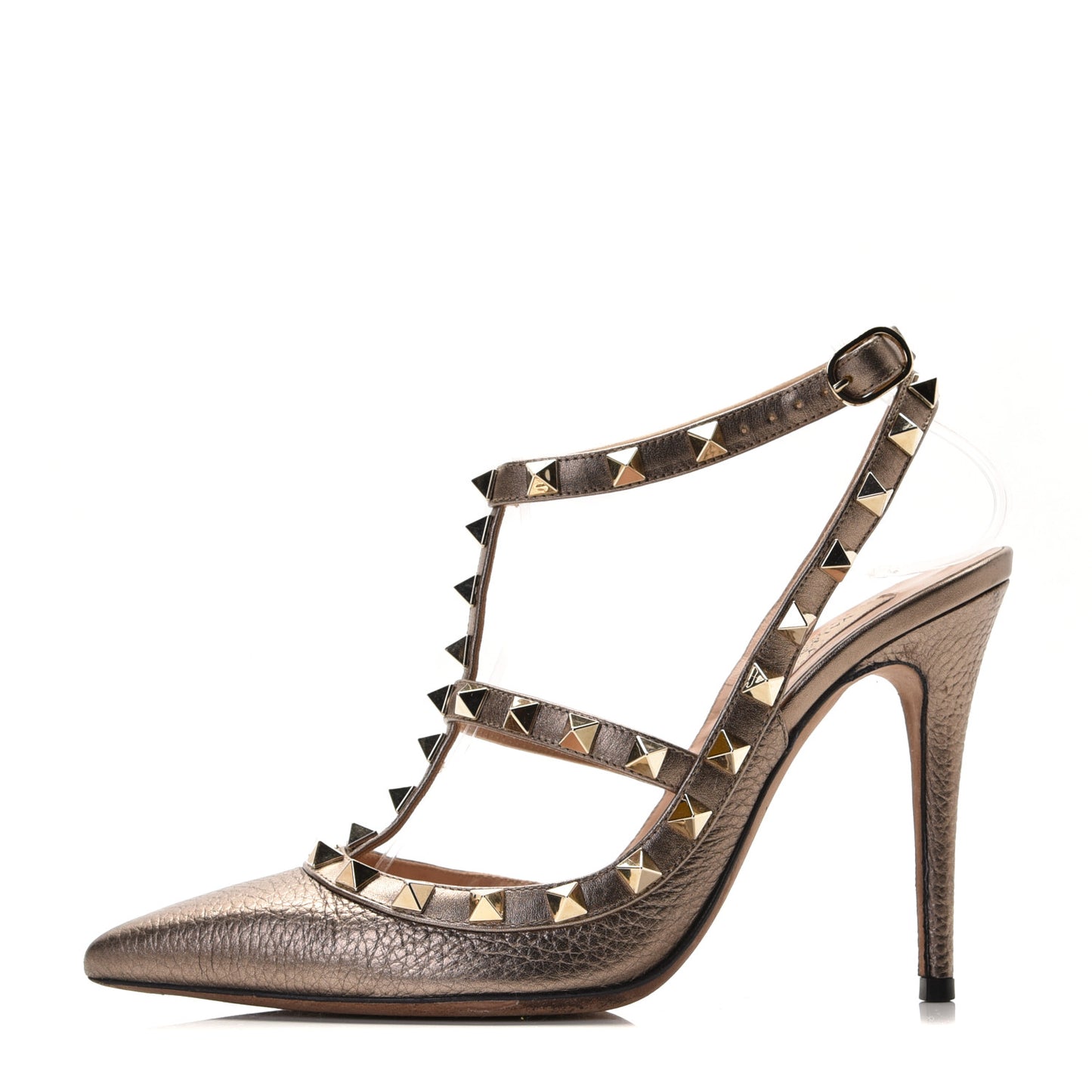 Metallic Pebbled Calfskin Rockstud Ankle Strap Pumps 36 Sasso