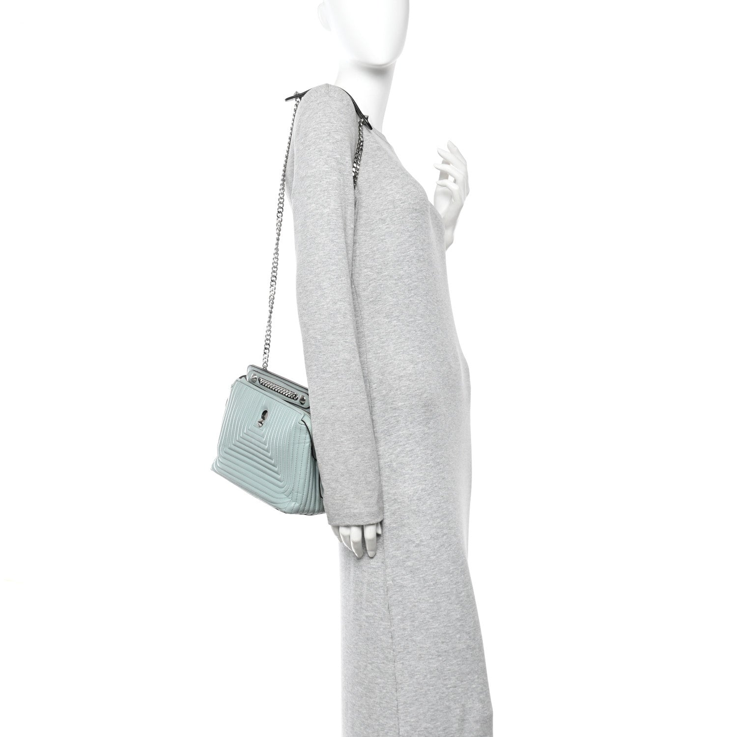 Fendi Shiny Nappa Trapuntata Small DotCom Click Top Handle Chain Satchel Light Blue 2 of 9