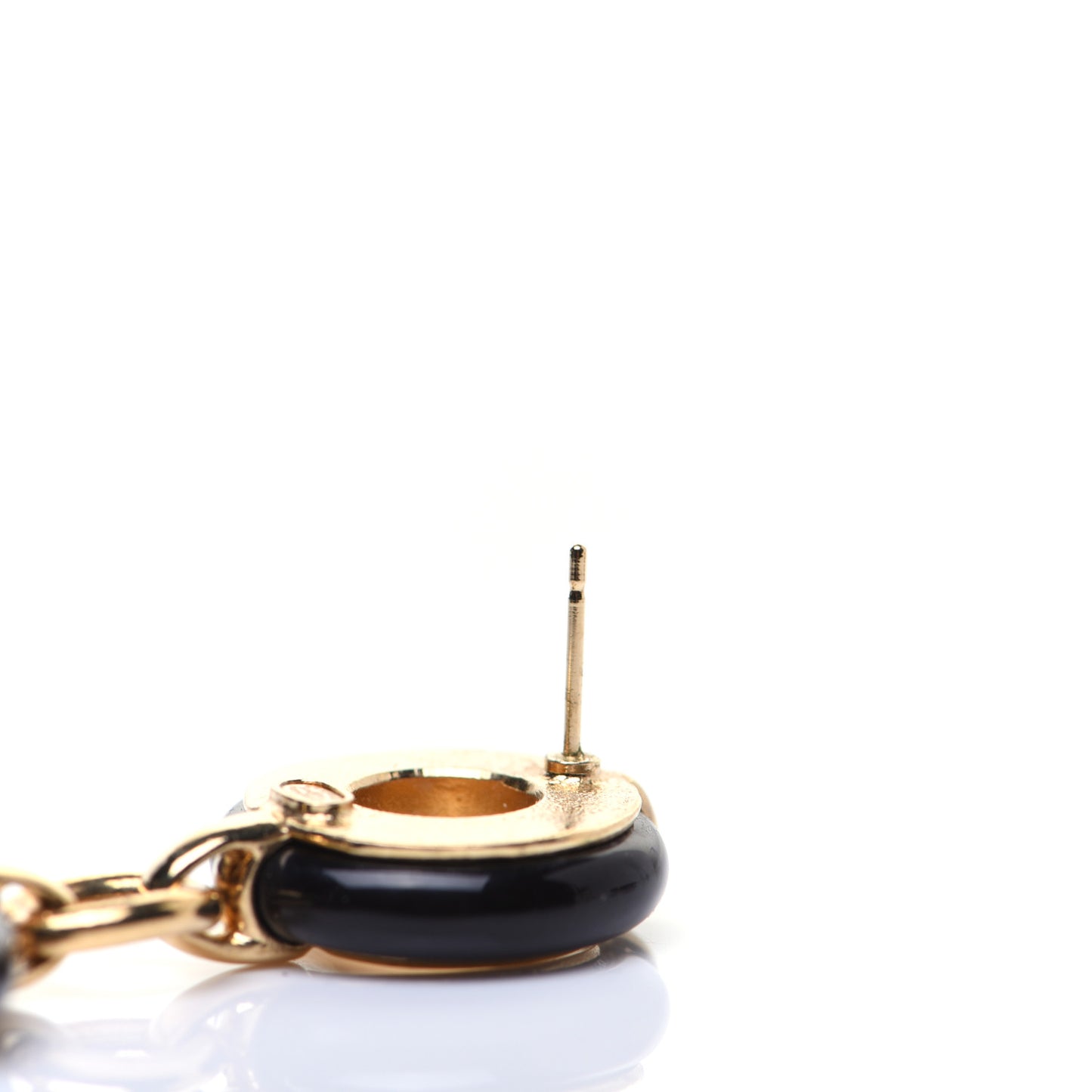 Metal Resin CC Round Drop Earrings Black Gold