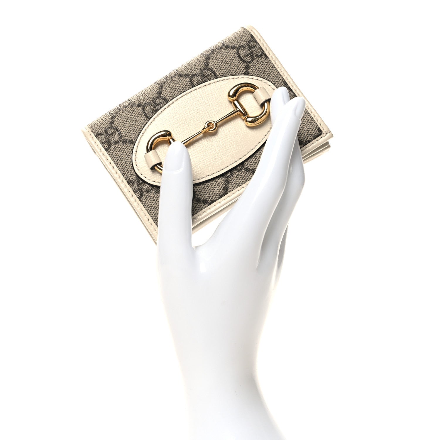 Gucci GG Supreme Monogram Azalea Calfskin Horsebit 1955 Card Case Wallet Beige Ebony Mystic White 2 of 9