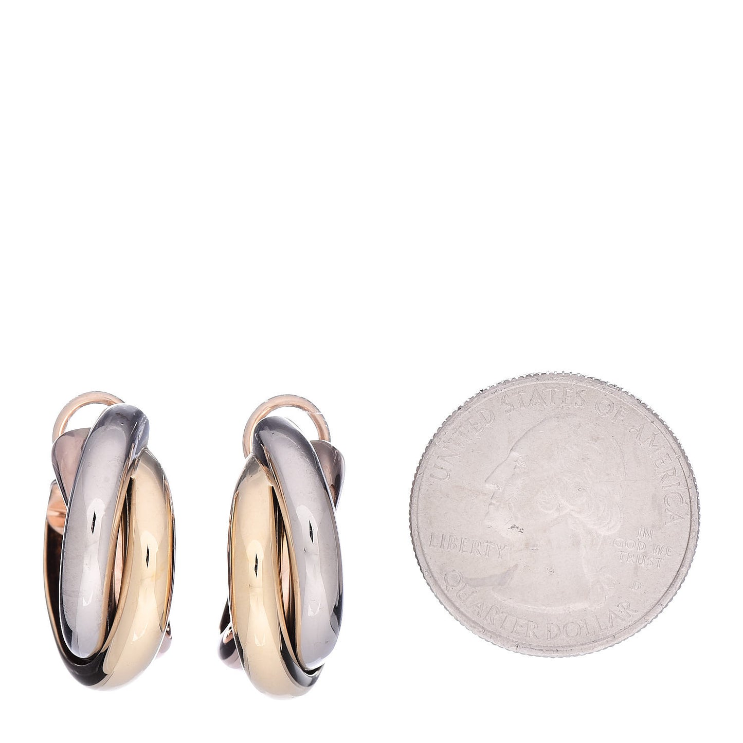 18K Pink Yellow White Gold 9.5mm Trinity Hoop Earrings