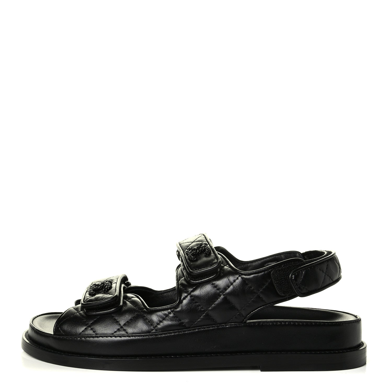 Chanel Lambskin Velcro Dad Sandals 38.5 Black 1 of 5