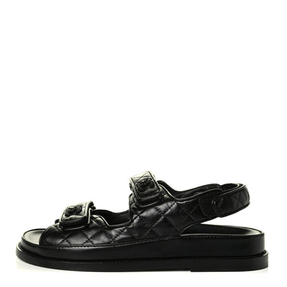 Chanel Lambskin Velcro Dad Sandals 38.5 Black 1 of 5