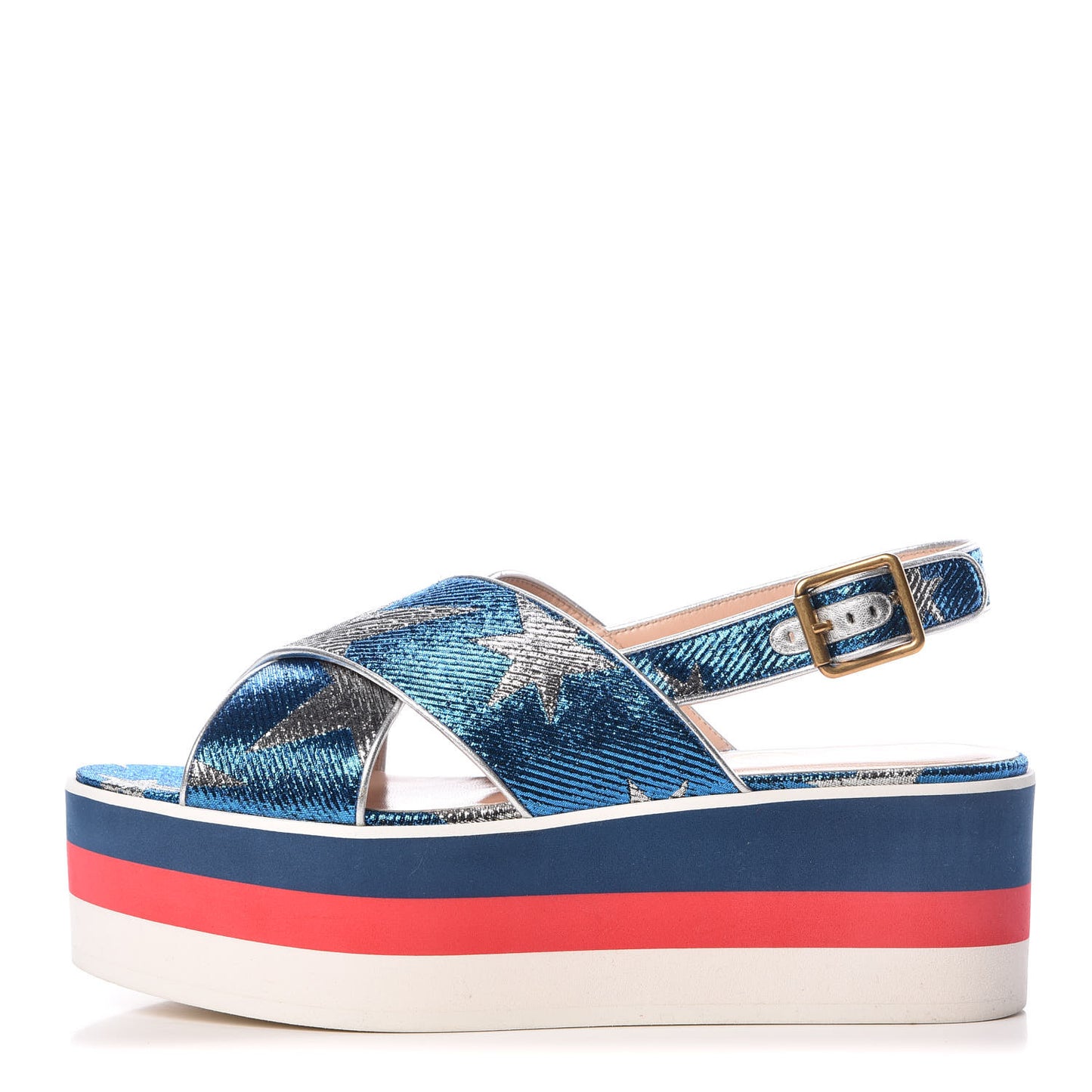 Lurex Starry Sky Crossover Platform Sandals 38.5 Bleuette Silver