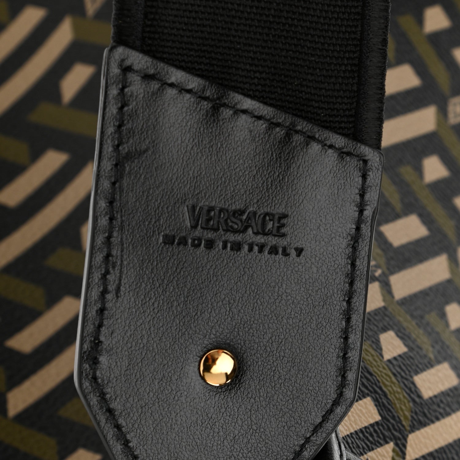Versace Coated Canvas Calfskin La Greca Signature Tote Bag Black Khaki 7 of 10