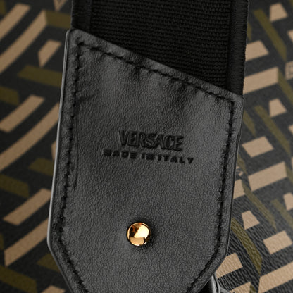 Versace Coated Canvas Calfskin La Greca Signature Tote Bag Black Khaki 7 of 10