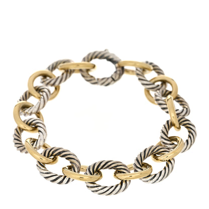 David Yurman Sterling Silver 18K Yellow Gold 12mm Medium Oval Link Bracelet 1 of 3