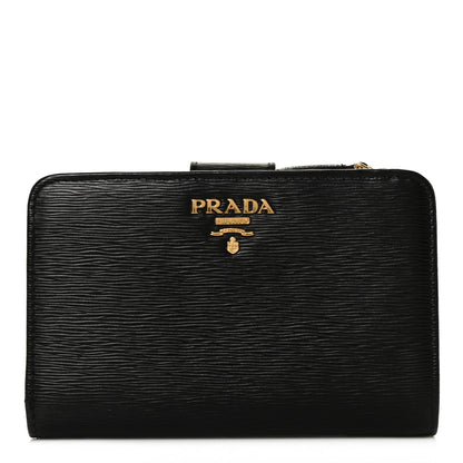 Prada Vitello Move Metal Compact Wallet Black 1 of 10