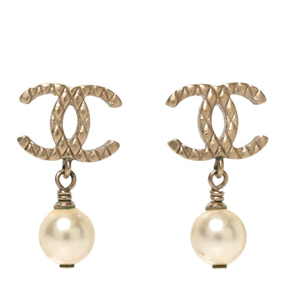 Chanel Pearl Quilted CC Drop Earrings Gold 1 of 4