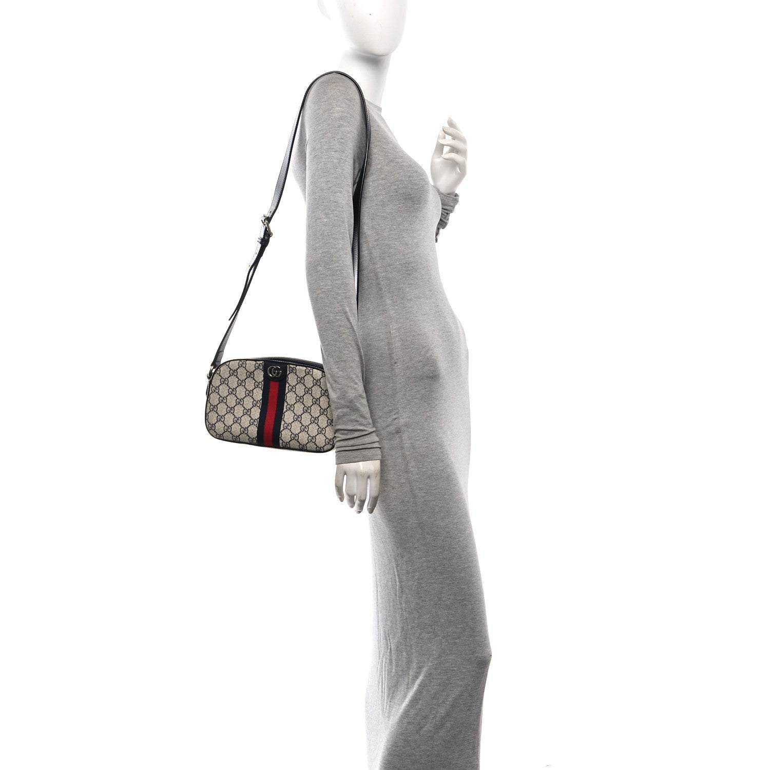 Gucci GG Supreme Monogram Textured Dollar Calfskin Web Small Ophidia Camera Bag Beige Blue 2 of 11