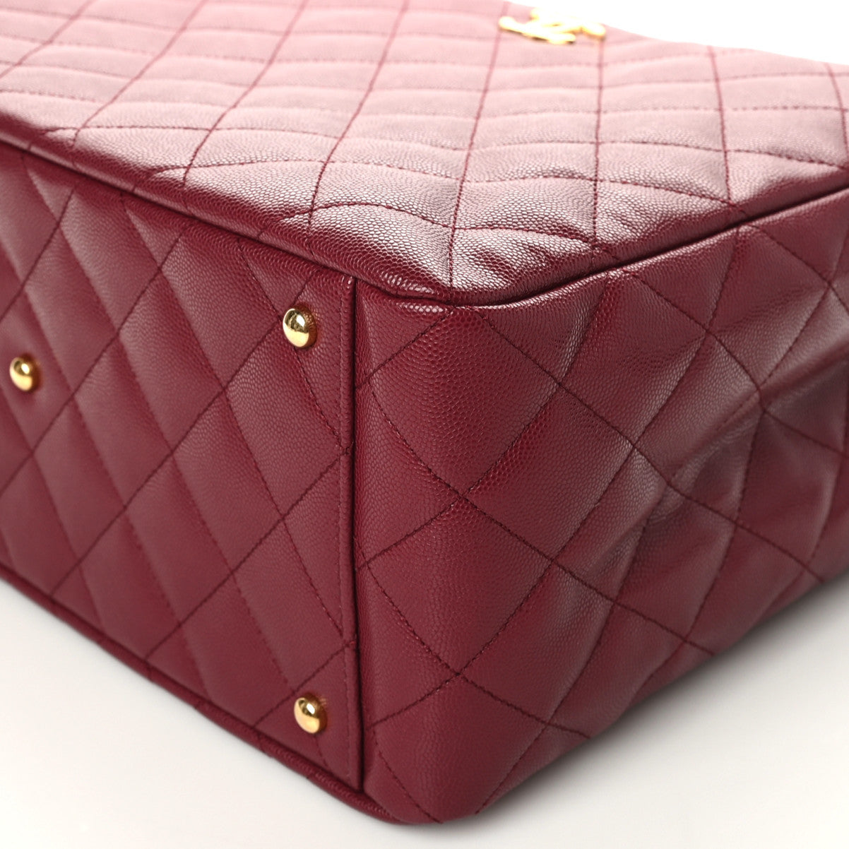Caviar Quilted Small Shopping Tote Burgundy
