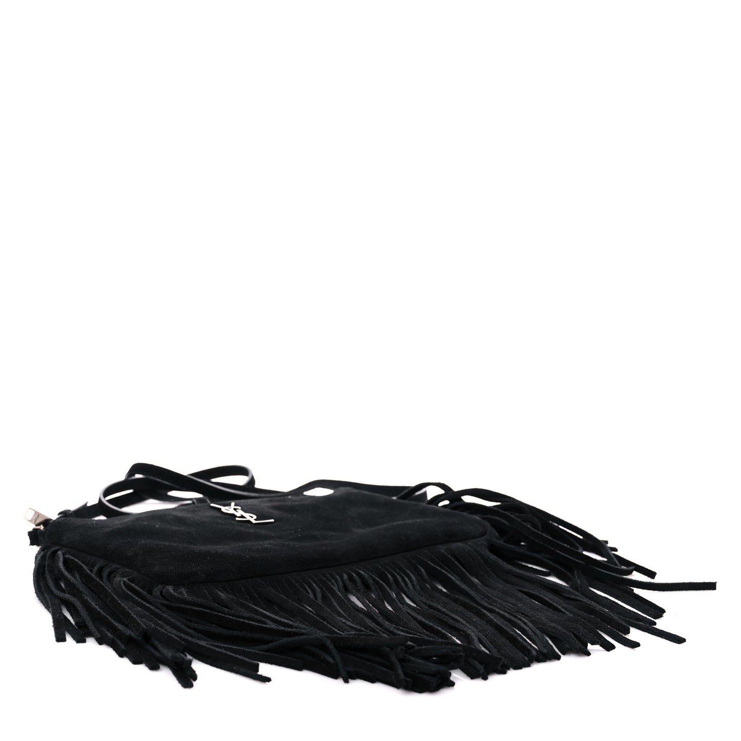Suede Calfskin Small Fringe Crossbody Bag Black