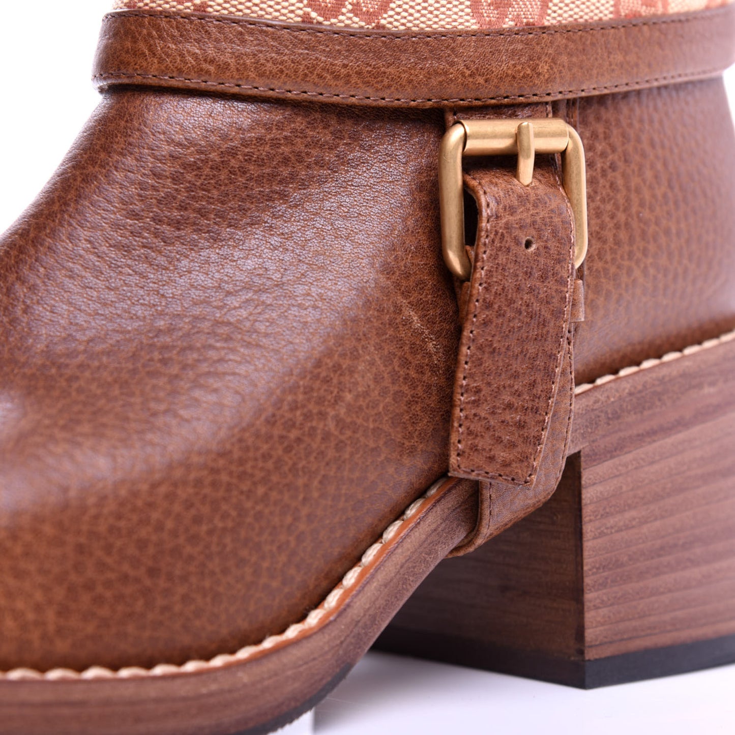 GG Monogram Calfskin Lola Tall Boots 38.5 Beige Ruggine Cuir