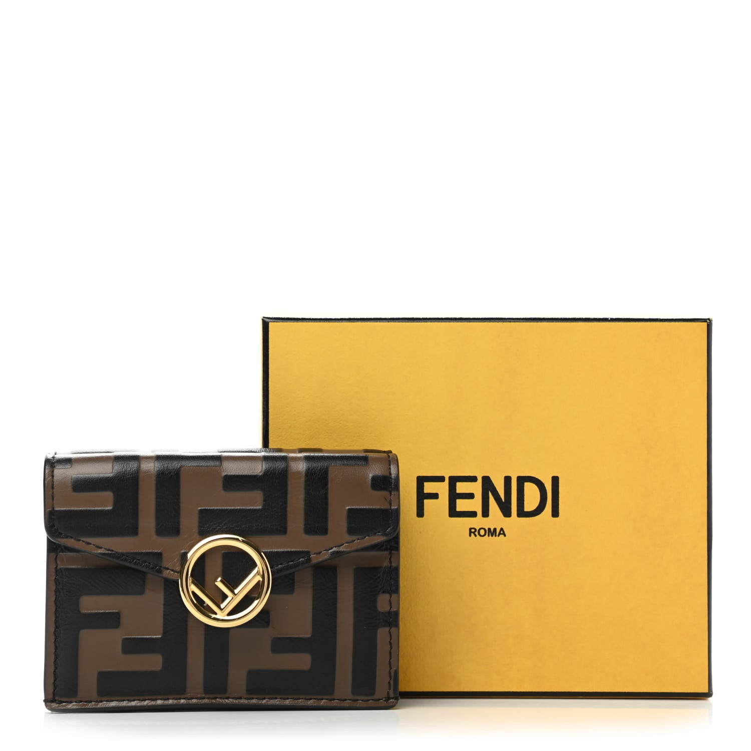 Fendi Vitello Soft F is Fendi Bi-Color FF 1974 Embossed Micro Tri-Fold Envelope Wallet Maya Black 8 of 8