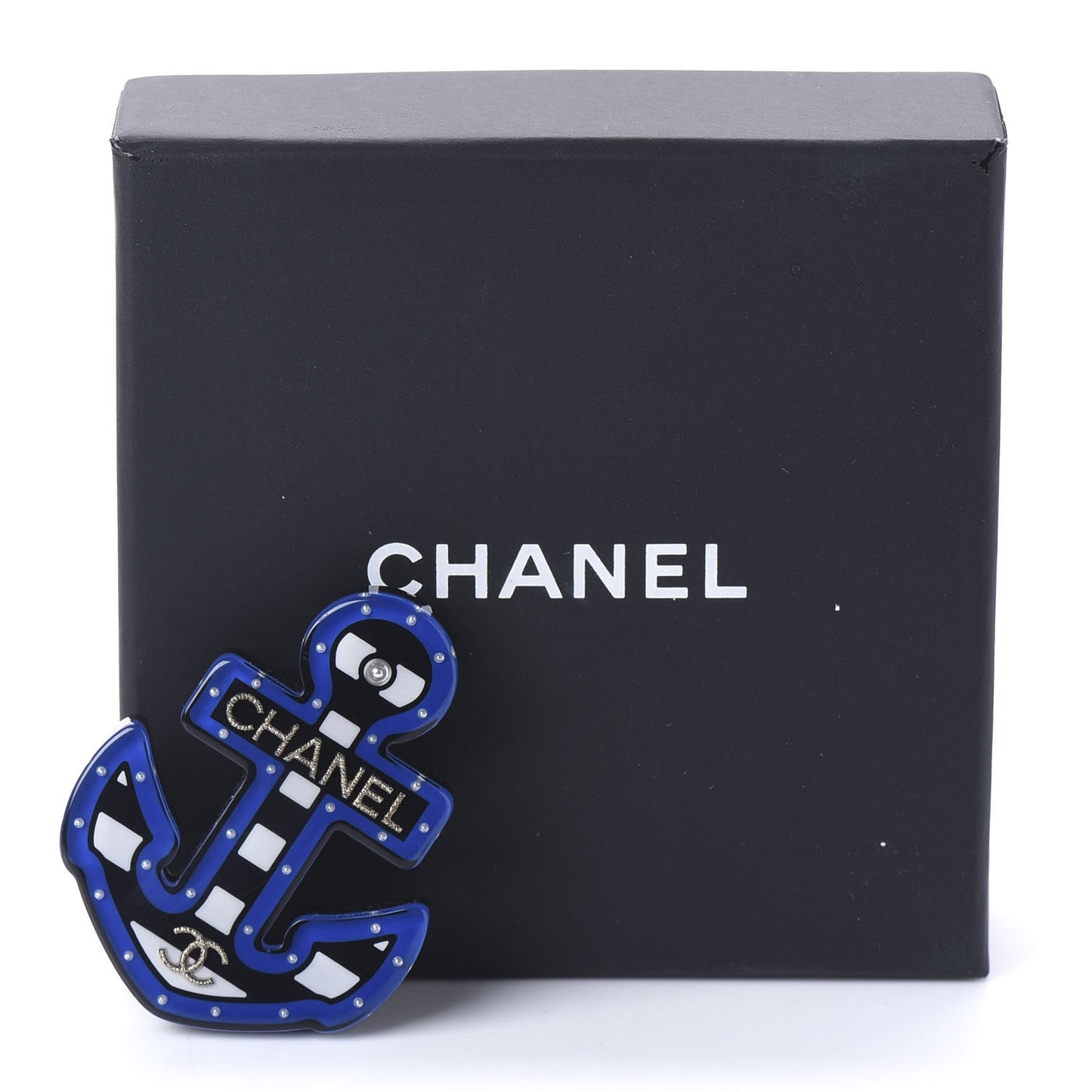 Resin Pearl Anchor CC Brooch Black Blue