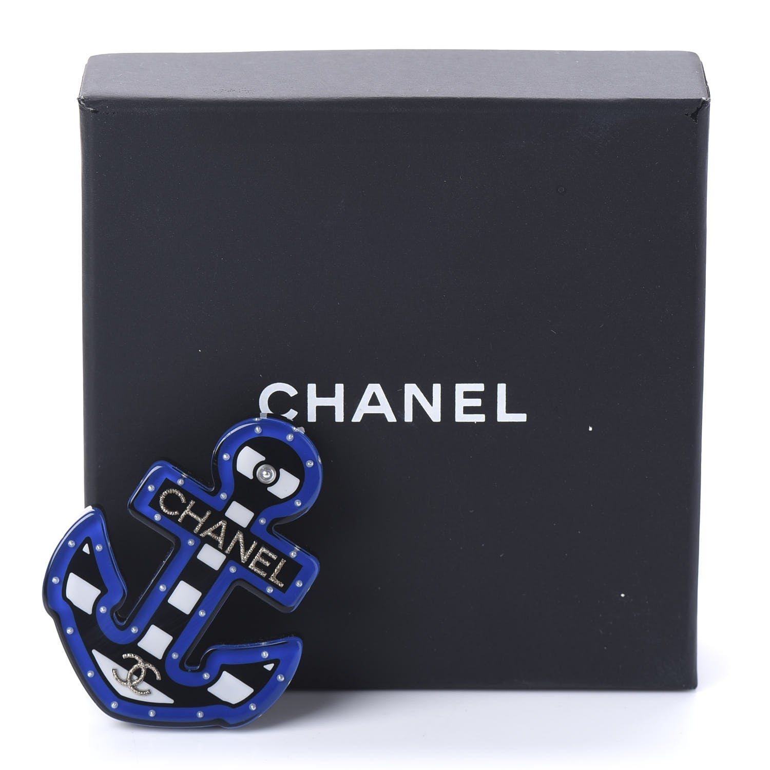Chanel Resin Pearl Anchor CC Brooch Black Blue 5 of 5
