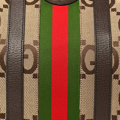 Gucci Monogram Jumbo GG Textured Dollar Calfskin Web Large Duffle Bag Camel Ebony 6 of 10