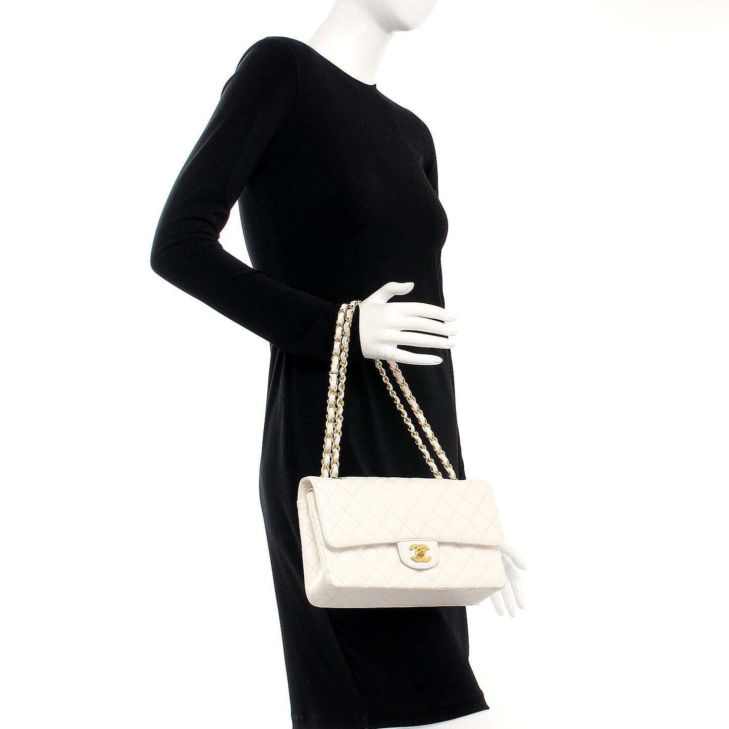 Caviar Quilted Medium Double Flap White