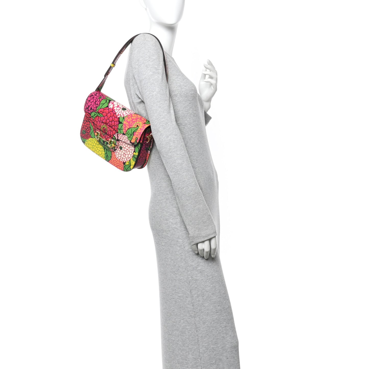 X KEN SCOTT New Shangai Calfskin Pomponica Print Horsebit 1955 Shoulder Bag Multicolor Fuxia Pompon