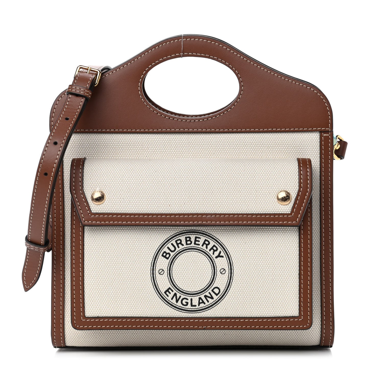 Canvas Smooth Calfskin Two Tone Mini Pocket Bag Tan