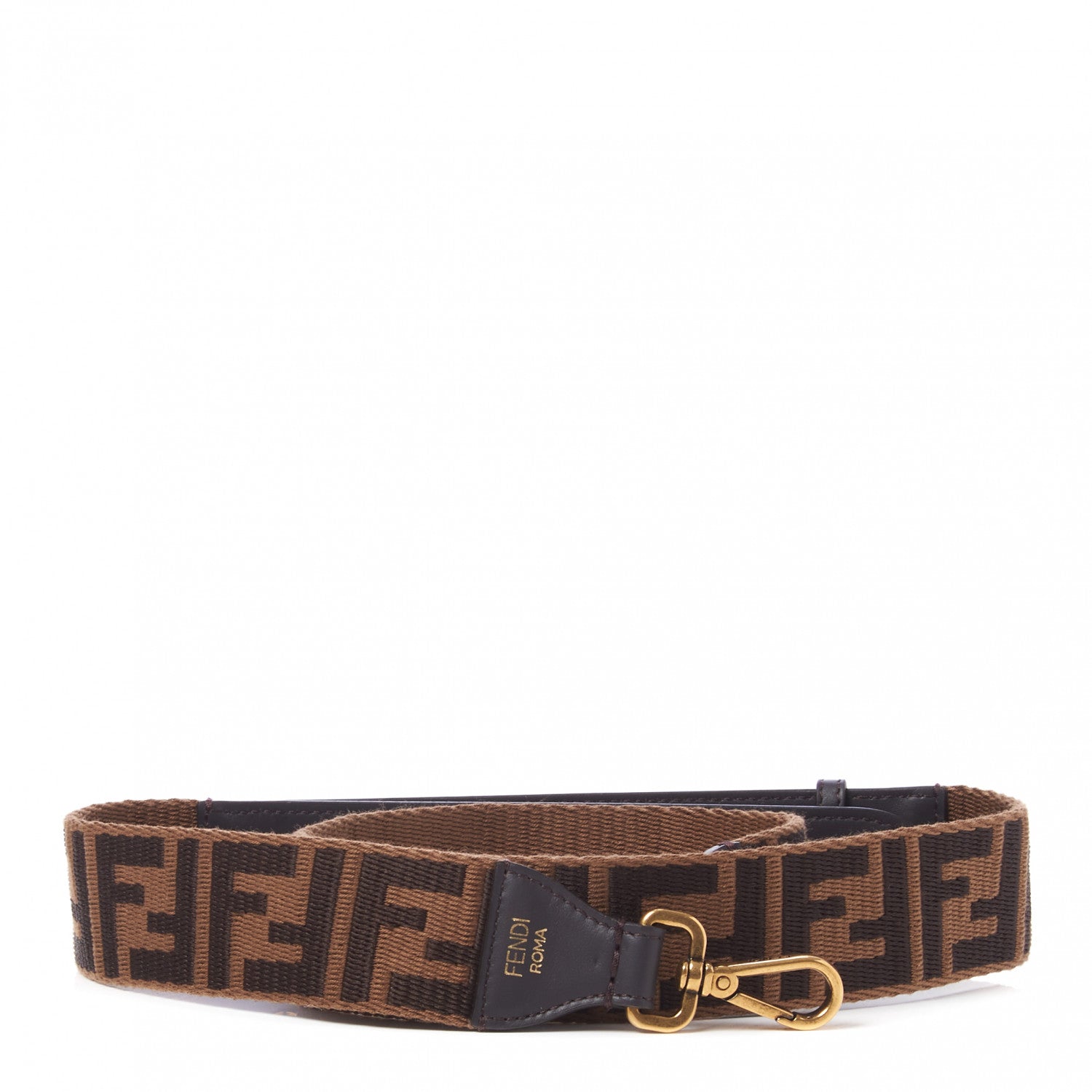Fendi Ribbon Vitello Century FF 1974 Flat Studded Strap You Fango Marrone Ebano 2 of 3