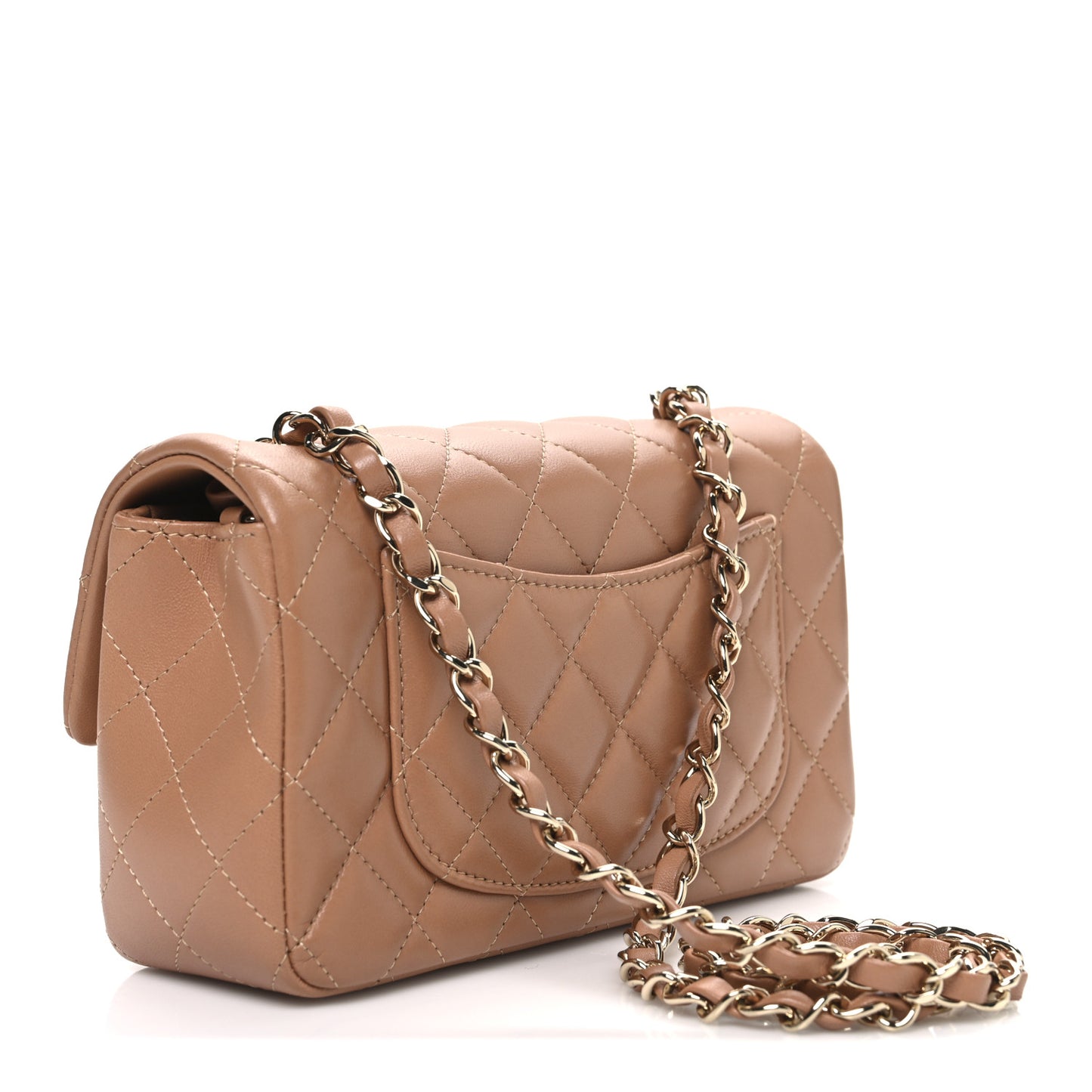 Lambskin Quilted Mini Rectangular Flap Dark Beige