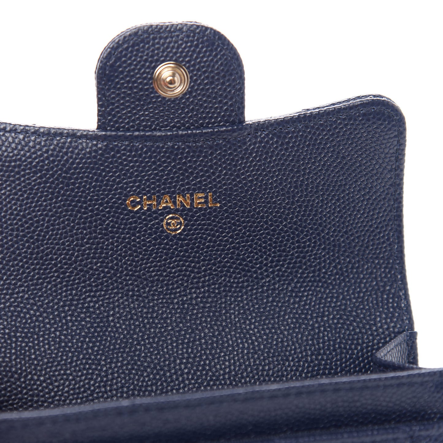 Iridescent Caviar Quilted Flap Card Holder Dark Blue